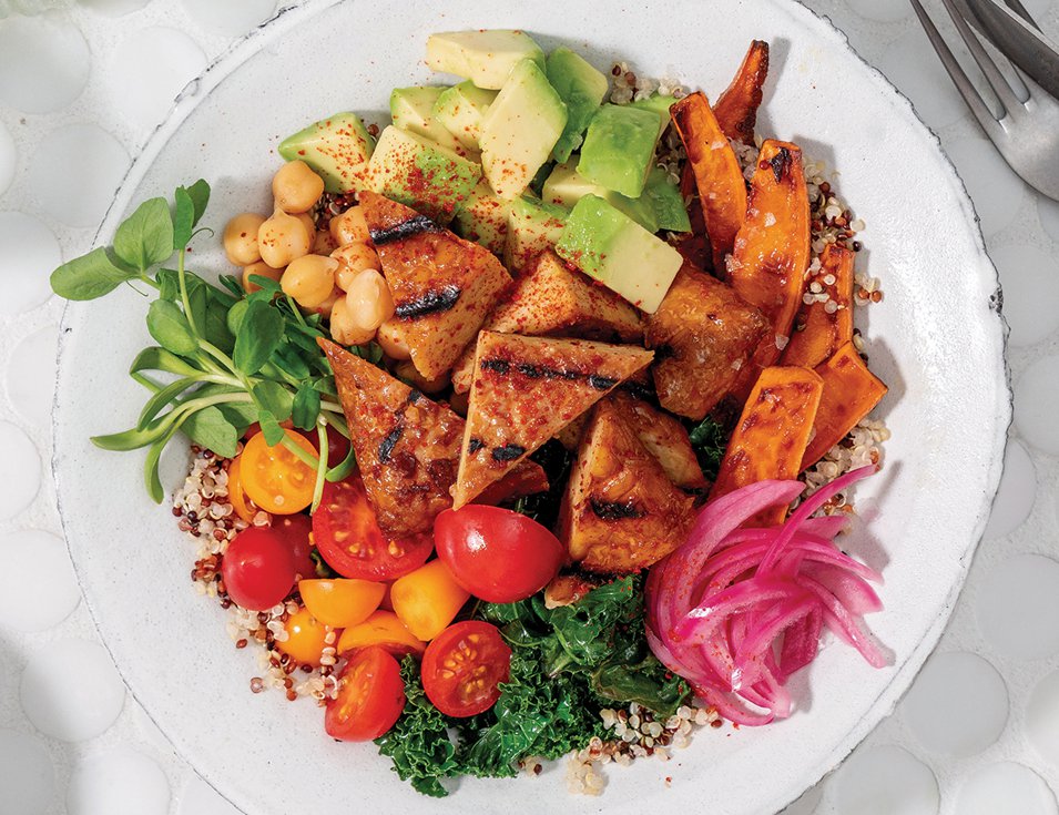 Sesame Ginger Tempeh Power Bowls With Quinoa and Sweet Potatoes
