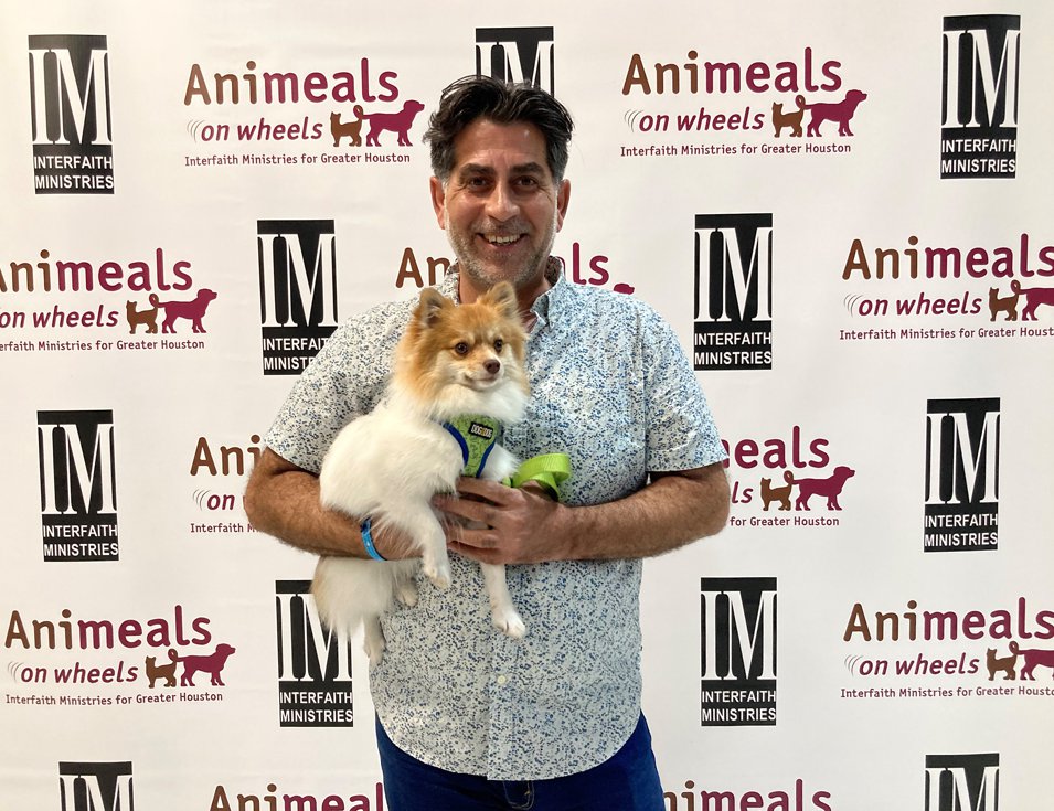 Virtual Wags &amp; Whiskers Brunch 2021_Peoples Choice Winner_Ali Al Sudani_chief programs officer for Interfaith Ministries for Greater Houston_with his Pomeranian CoCo